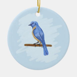 Ornement Rond En Céramique Oiseau bleu
