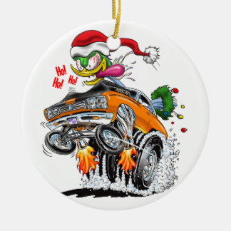 Ornement Rond En Céramique Oiseau de Père Noël de hot rod de monstre Ho ! Ho