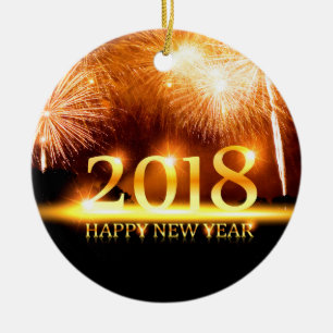 Ornement Rond En Céramique Or 2018 Bonne année Feu d'artifice