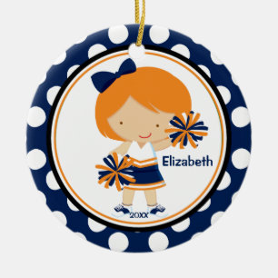 Ornement Rond En Céramique Or de bleu d'ornement de Noël de fille de pom-pom