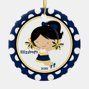 Ornement Rond En Céramique Or de bleu d'ornement de Noël de fille de pom-pom