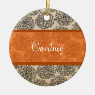 Ornement Rond En Céramique Orange Vintage Zinnia