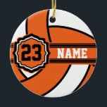 Ornement Rond En Céramique Orange Volleyball | Nom et numéro do-it-yourself<br><div class="desc">do-it-yourself Nom et Numéro Volleyball Sport Joueur Ornements de Noël. ⭐ Ce Produit est 100% Personnalisable. Les graphiques et / ou le texte peuvent être ajoutés, supprimés, déplacés, redimensionnés, changés autour, tournés, etc... 99% de mes designs dans mon magasin sont faits en couches. Cela vous permet de redimensionner et de...</div>