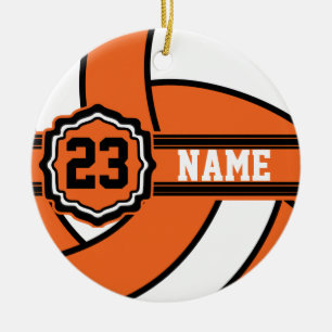 Ornement Rond En Céramique Orange Volleyball Nom et numéro do-it-yourself