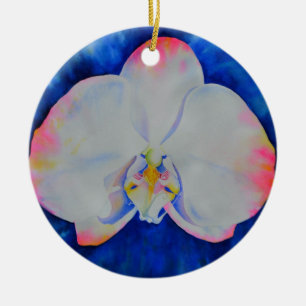 Ornement Rond En Céramique Orchidée aquarelle élégante blanche rose blush