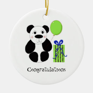 Ornement Rond En Céramique Ours Panda avec Ballon Félicitations