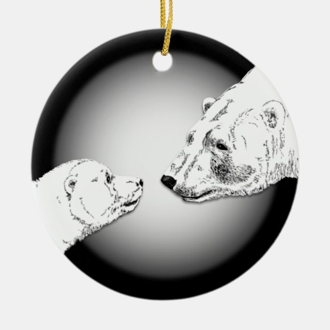 Ornement Rond En Céramique Ours polaire Ornament Mère Bébé Cadeau personnalis (Devant)