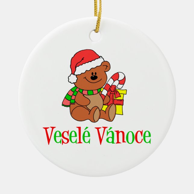Ornement Rond En Céramique Ours tchèque de Noël de Vesele Vanoce (Devant)