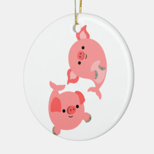 Ornement Rond En Céramique Paire mignonne de cochons de carbone
