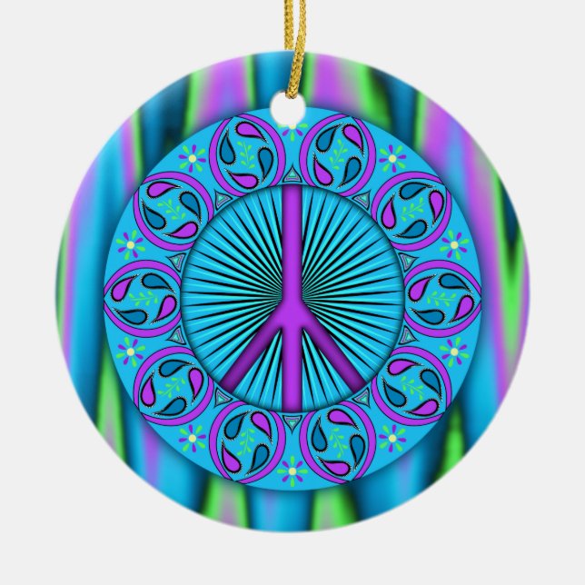 Ornement Rond En Céramique Paix ~ Feuille (Devant)