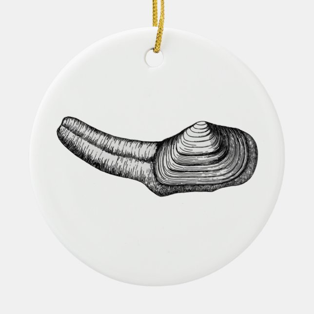 Ornement Rond En Céramique Palourde de Geoduck (illustration noire et (Devant)
