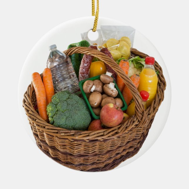 Ornement Rond En Céramique Panier avec aliments fruits et légumes (Devant)