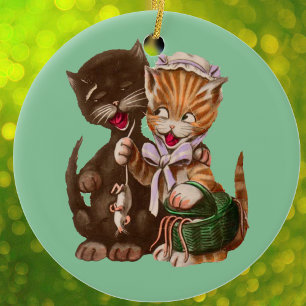 Ornement Rond En Céramique Panier cadeau Rat Chats vintages