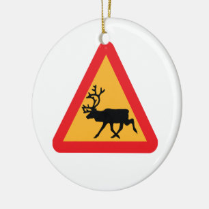 Ornement Rond En Céramique Panneau de signalisation suédois Caution Reindeer