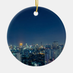 Ornement Rond En Céramique Panorama nocturne de Bangkok