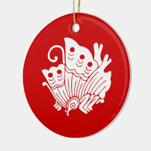 Ornement Rond En Céramique Papillon asiatique Japonais Conception Kamon