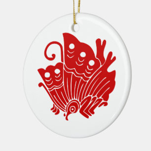 Ornement Rond En Céramique Papillon asiatique Japonais Conception Kamon