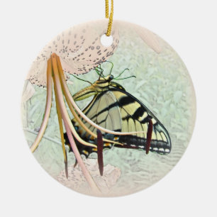 Ornement Rond En Céramique Papillon Tiger Swallowtail sur le Casquette de Tur