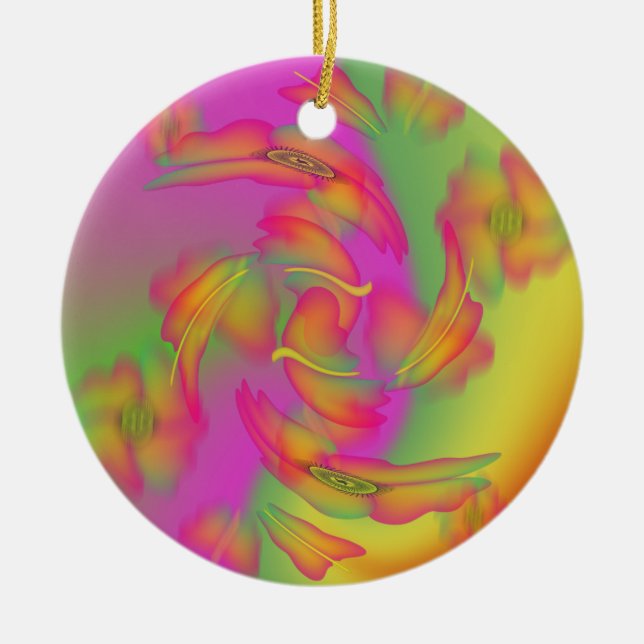 Ornement Rond En Céramique Papillons & Fleurs (Devant)