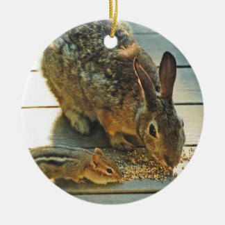 Ornement Rond En Céramique Partage de lapin et de tamia