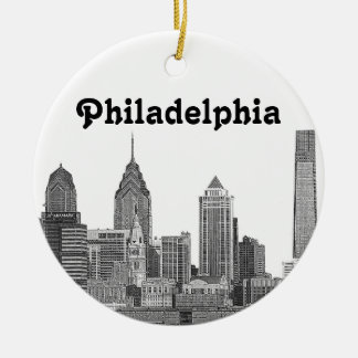 Ornement Rond En Céramique Paysage de Philadelphie Gravé