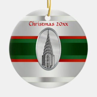 Ornement Rond En Céramique Paysage urbain de NYC : Chrysler Building Xmas #3W