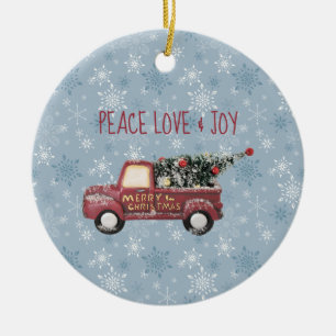 Ornement Rond En Céramique Peace Love & Joy Toy Camion Joyeux Noël