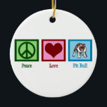Ornement Rond En Céramique Peace Love Pit Bulls<br><div class="desc">Un signe de paix,  un coeur,  et un mignon pit bull.</div>