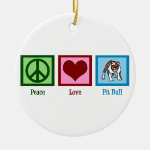 Ornement Rond En Céramique Peace Love Pit Bulls