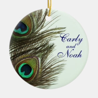 Ornement Rond En Céramique Peacock Feather Personnalisable Mariage Ornament