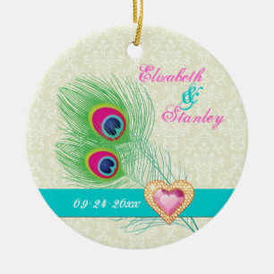 Ornement Rond En Céramique Peacock plumes bijou coeur mariage Enregistrer la 
