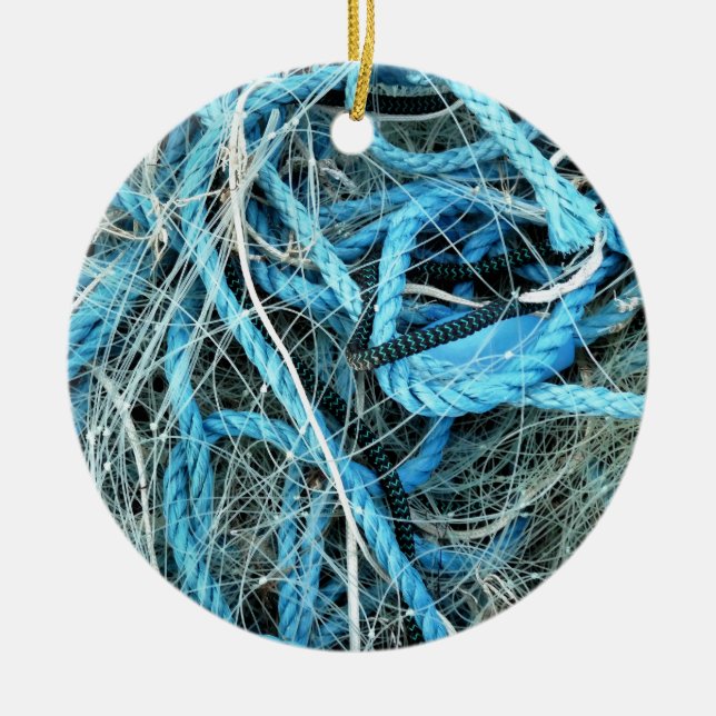 ORNEMENT ROND EN CÉRAMIQUE PÊCHE (Devant)