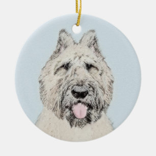 Ornement Rond En Céramique Peinture de Bouvier des Flandres - Art de chien or