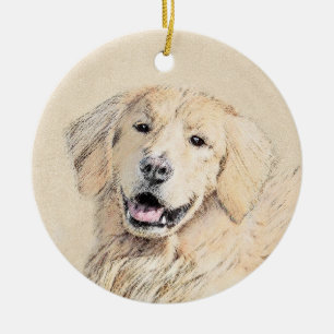 Ornement Rond En Céramique Peinture de Golden Retriever - Beau art original d