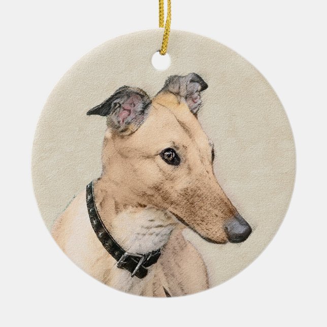 Ornement Rond En Céramique Peinture Greyhound - Cute Original Chien Art (Devant)