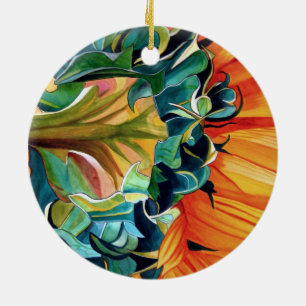 Ornement Rond En Céramique Peinture originale aquarelle tournesol jaune