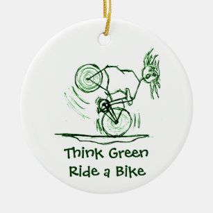 Ornement Rond En Céramique Pensez le tour vert un vélo