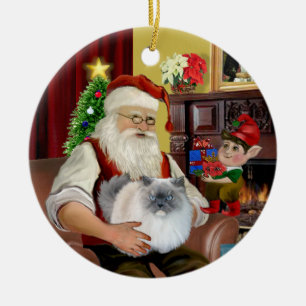 Ornement Rond En Céramique Père Noël à la maison - chat himalayen (#5 - crème