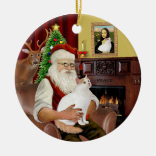 Ornement Rond En Céramique Père Noël à la maison - Chat Van Turc