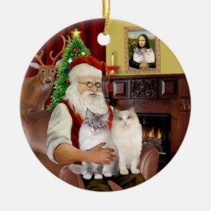 Ornement Rond En Céramique Père Noël à la maison - Deux chats Ragdoll