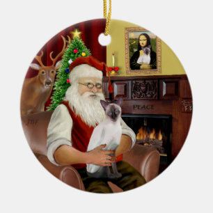 Ornement Rond En Céramique Père Noël à la maison - Siamois au point chocolat