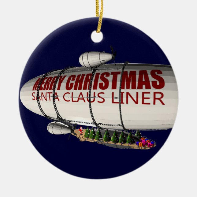 Ornement Rond En Céramique Père Noël À Zeppelin (Devant)
