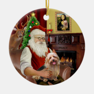 Ornement Rond En Céramique Père Noël - Australian Terrier