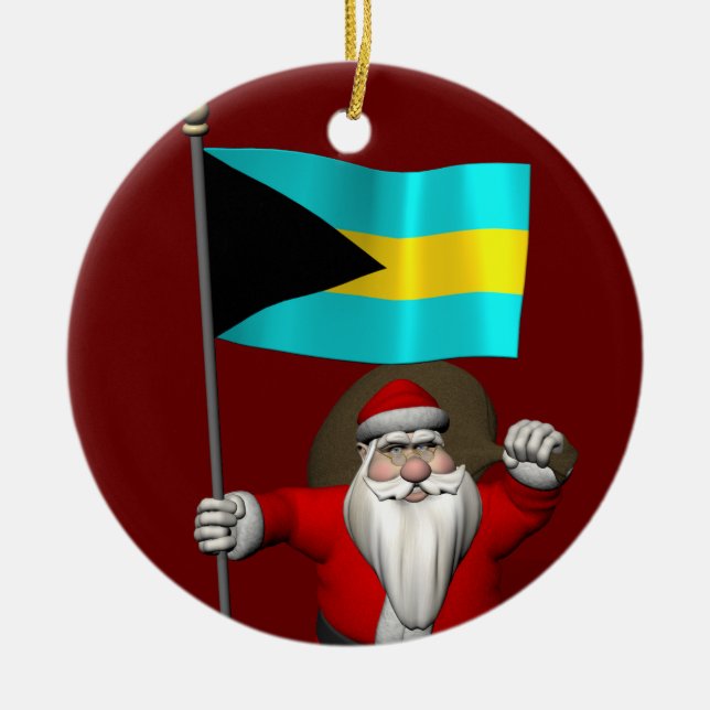 Ornement Rond En Céramique Père Noël Avec Drapeau Des Bahamas (Devant)