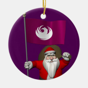 Ornement Rond En Céramique Père Noël Avec Drapeau Phoenix AZ