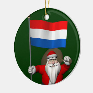 Ornement Rond En Céramique Père Noël Avec L'Enseigne De La Pays-Bas