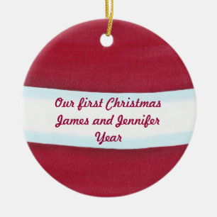 Ornement Rond En Céramique Père Noël Blanc Rouge Taille Notre Premier Ornemen