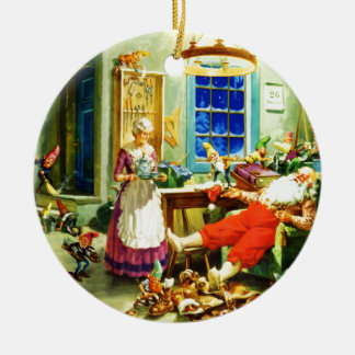 Ornement Rond En Céramique Père Noël et nuit de Noël de Mme Claus Relax