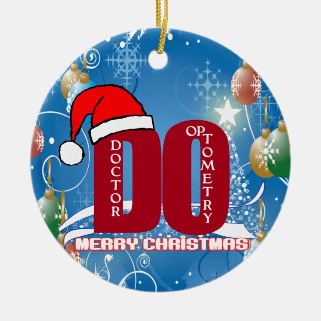 ORNEMENT ROND EN CÉRAMIQUE PÈRE NOËL FONT DOCTEUR OPTOMETRY D'ORNEMENT DE (Devant)