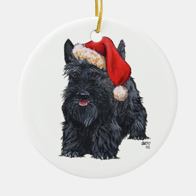 Ornement Rond En Céramique Père Noël Scottie Dog Orament (Devant)